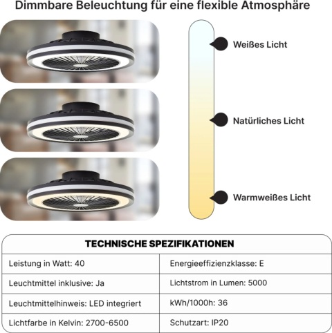 Lampa sufitowa LED BRILLIANT Palmero z wentylatorem 40W czarna pilot