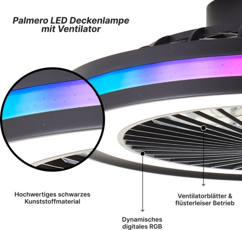 Lampa sufitowa LED BRILLIANT Palmero z wentylatorem 40W czarna pilot