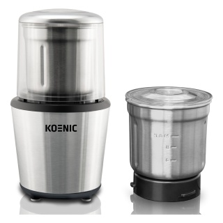 Młynek do kawy, przypraw, orzechów, lodu KOENIC Srebrny pojedyncze i podwójne ostrze