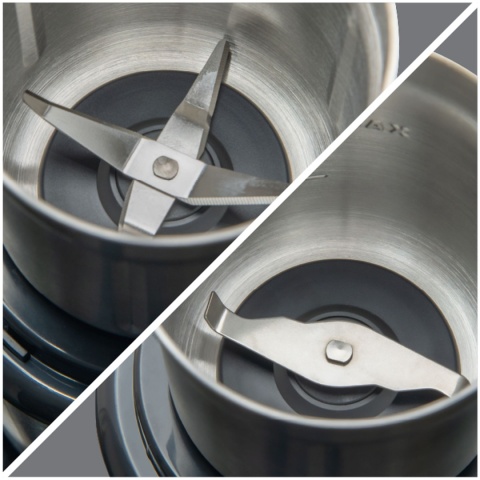 Młynek do kawy, przypraw, orzechów, lodu KOENIC Srebrny pojedyncze i podwójne ostrze